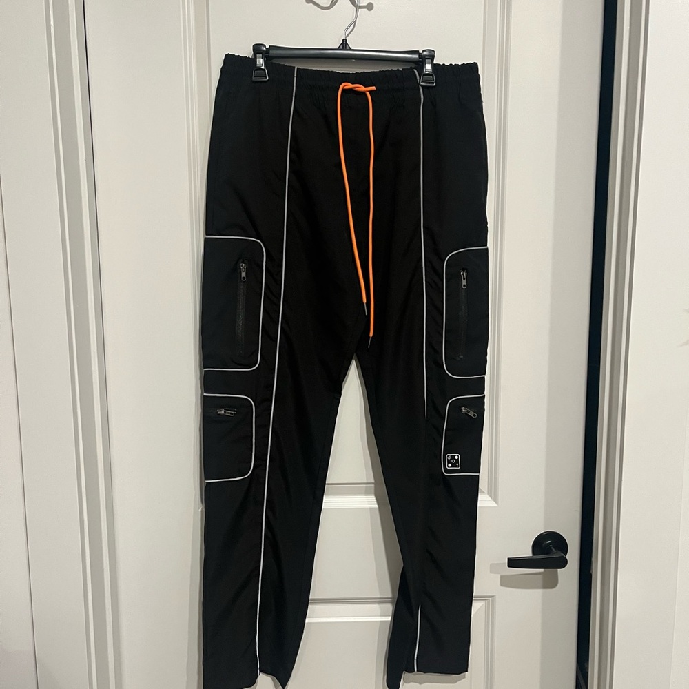 Men's Black Cargo Pants with Orange Drawstring